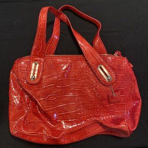 Liz Claiborne Red Handbag Purse Faux Alligator Sliding Straps #379
